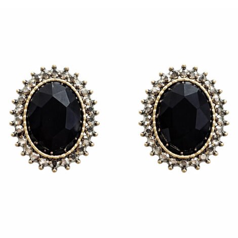 Elegantiški apvalūs auskarai su juodu akmeniu